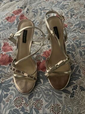 Nine West Gold Strappy Open-Toe Heels